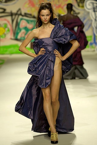 purple silk strapless gown