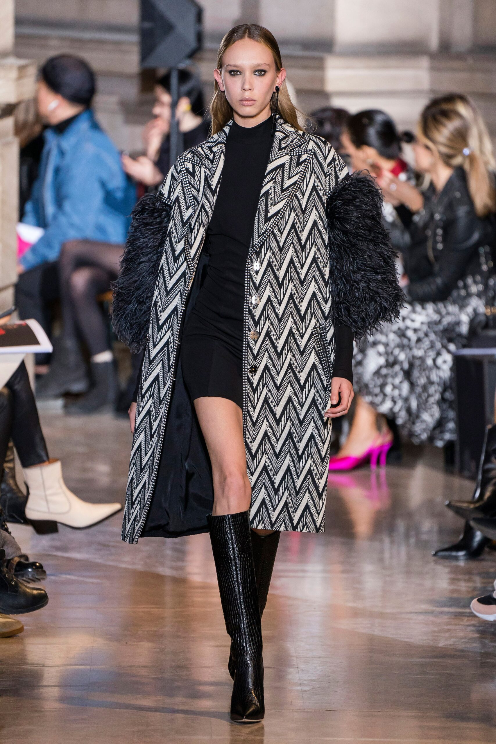 black and white zigzag coat