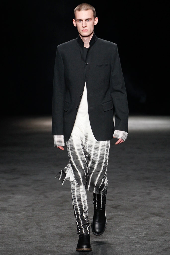black tailored blazer with printed pants