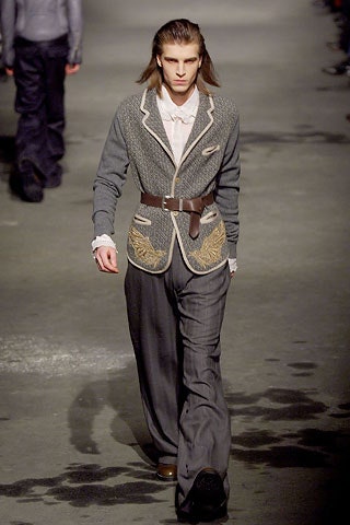 gray tailored blazer with wide-leg pants