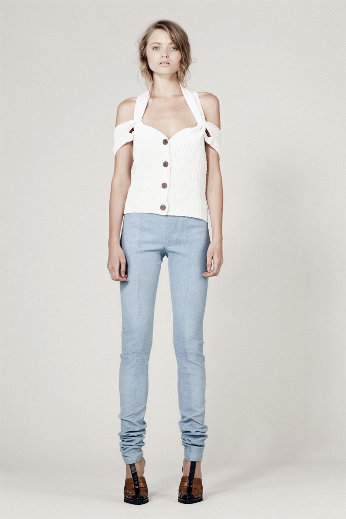 white cotton sleeveless off-shoulder fitted buttoned top