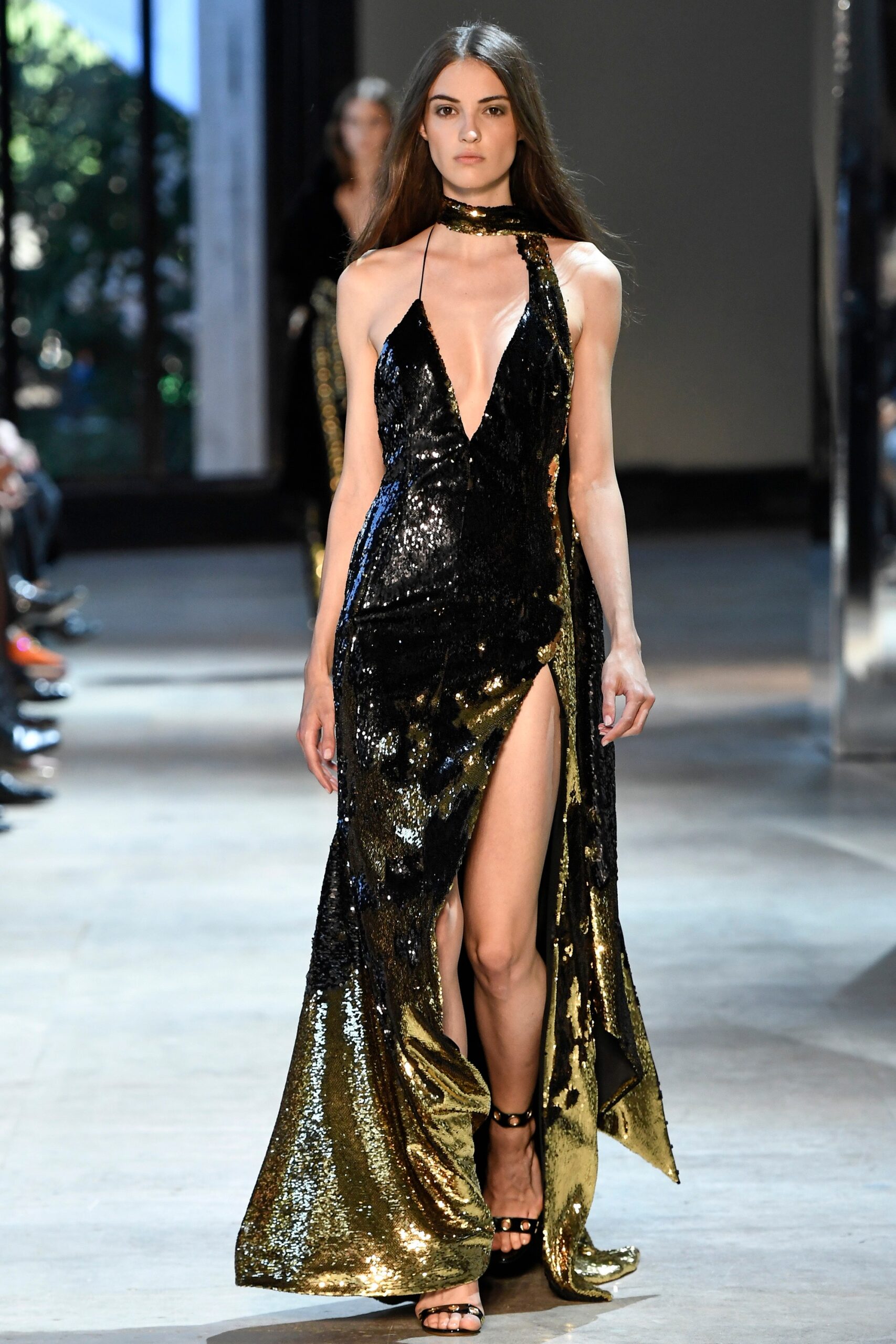 black and gold sequined gown