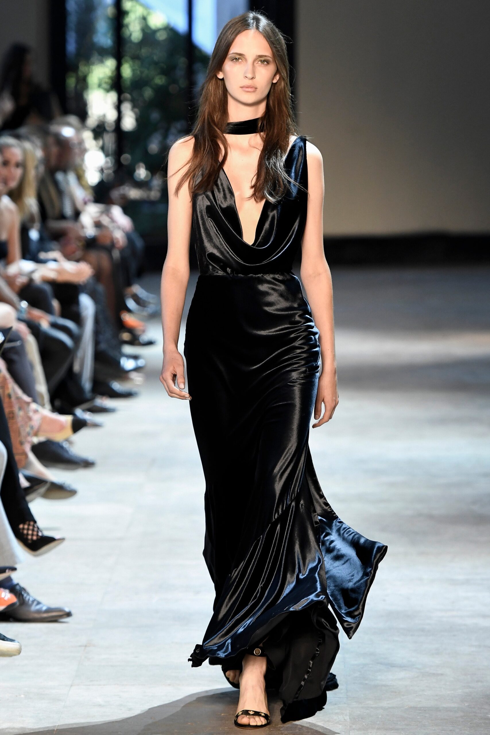 black silk sleeveless gown