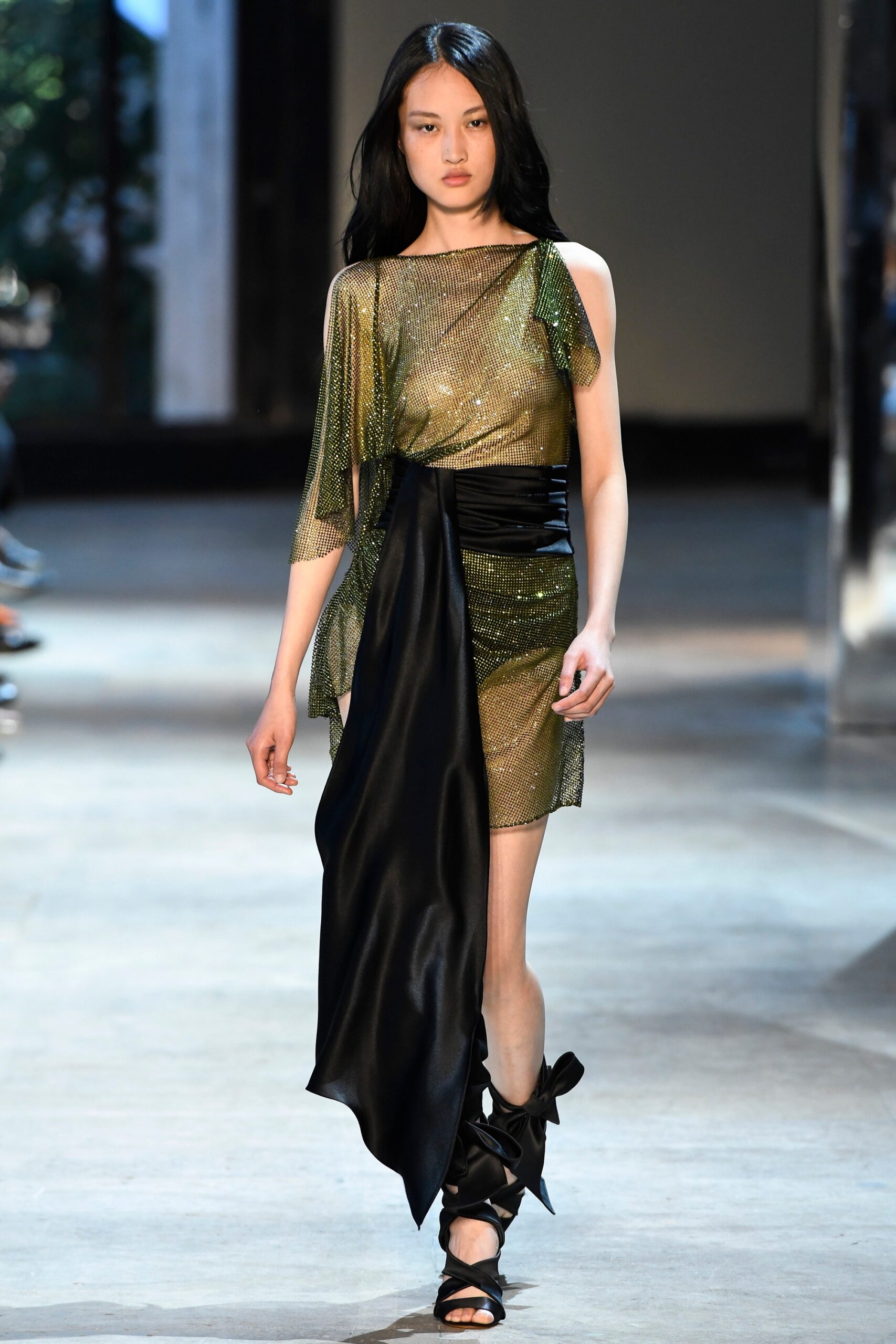 sheer green asymmetric dress