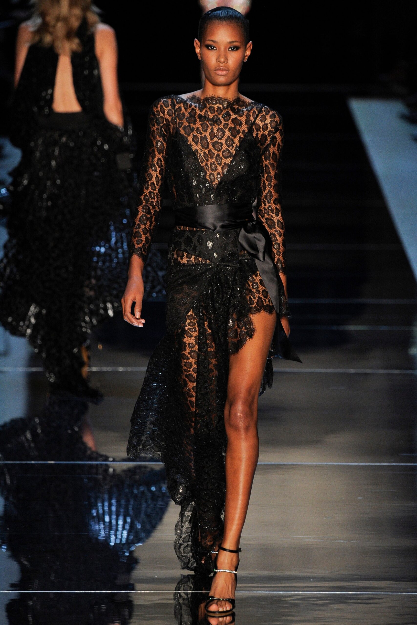 black lace animal-print dress