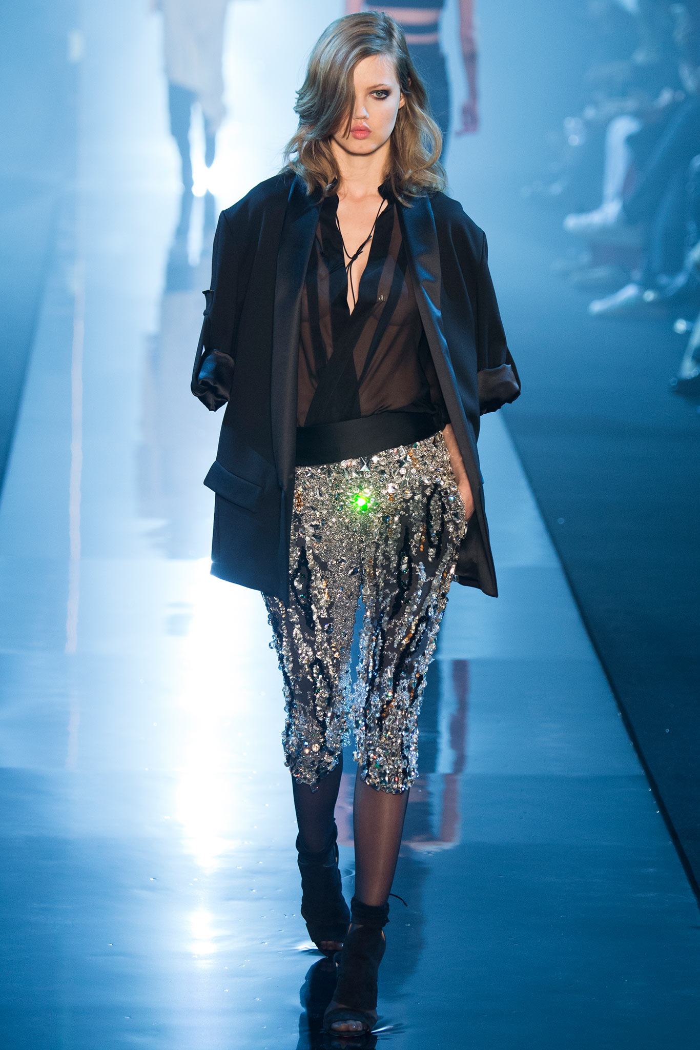 black oversized jacket with sheer top