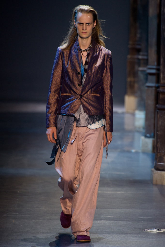 purple silk long-sleeve collared tailored textured shiny blazer