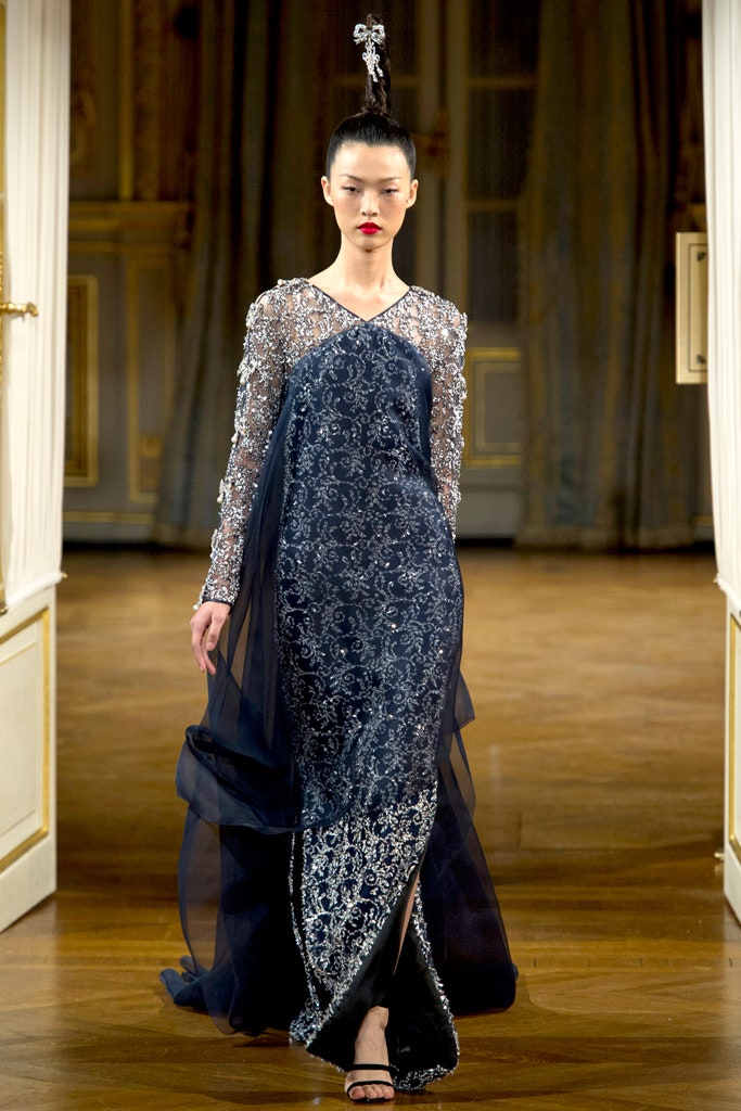 blue silk embroidered gown