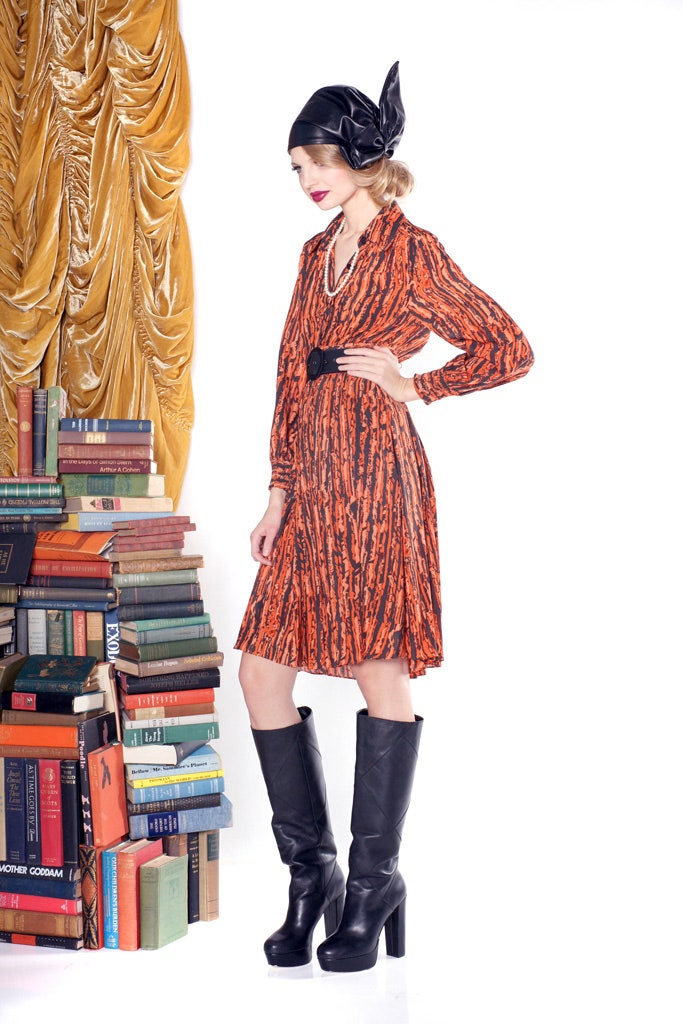 orange printed mini dress