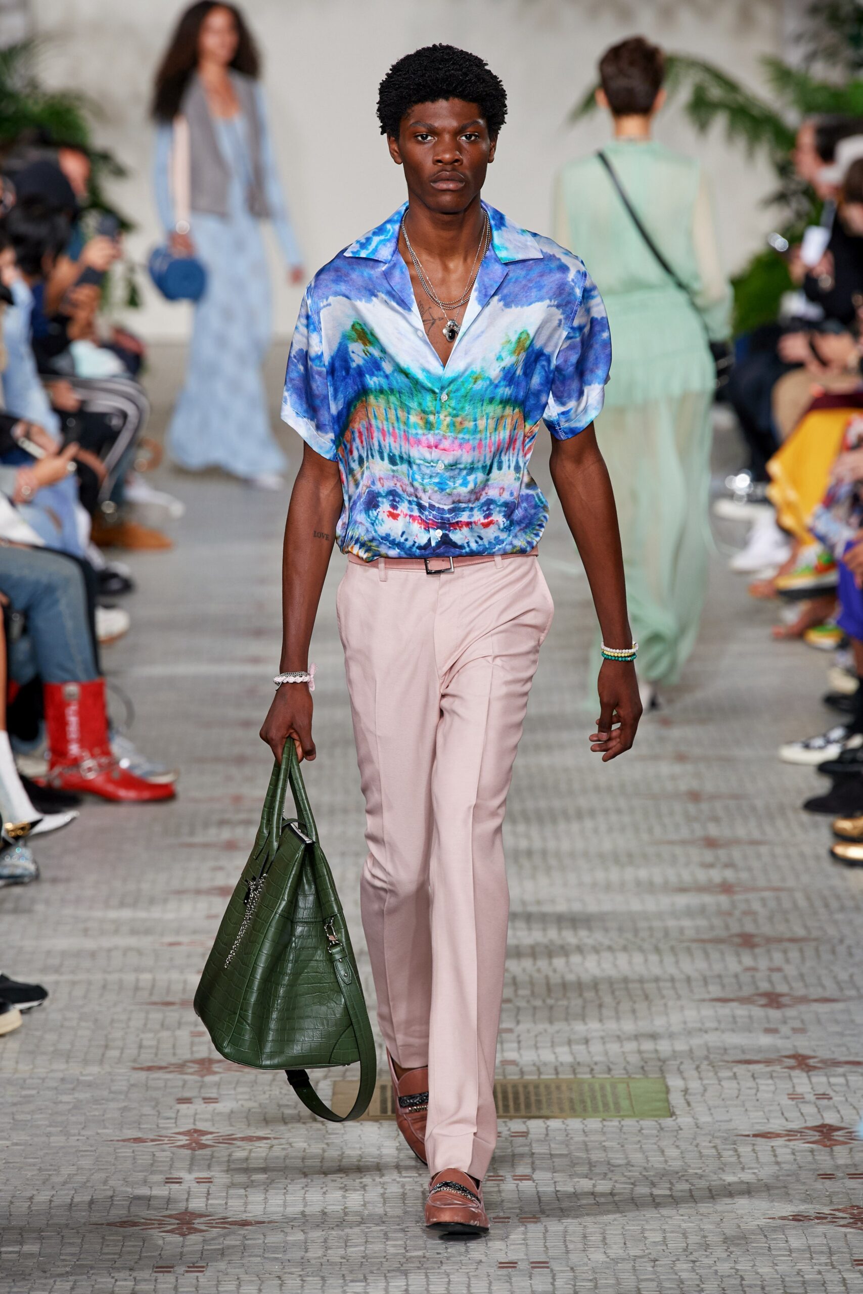 pink cotton tailored straight-leg pants