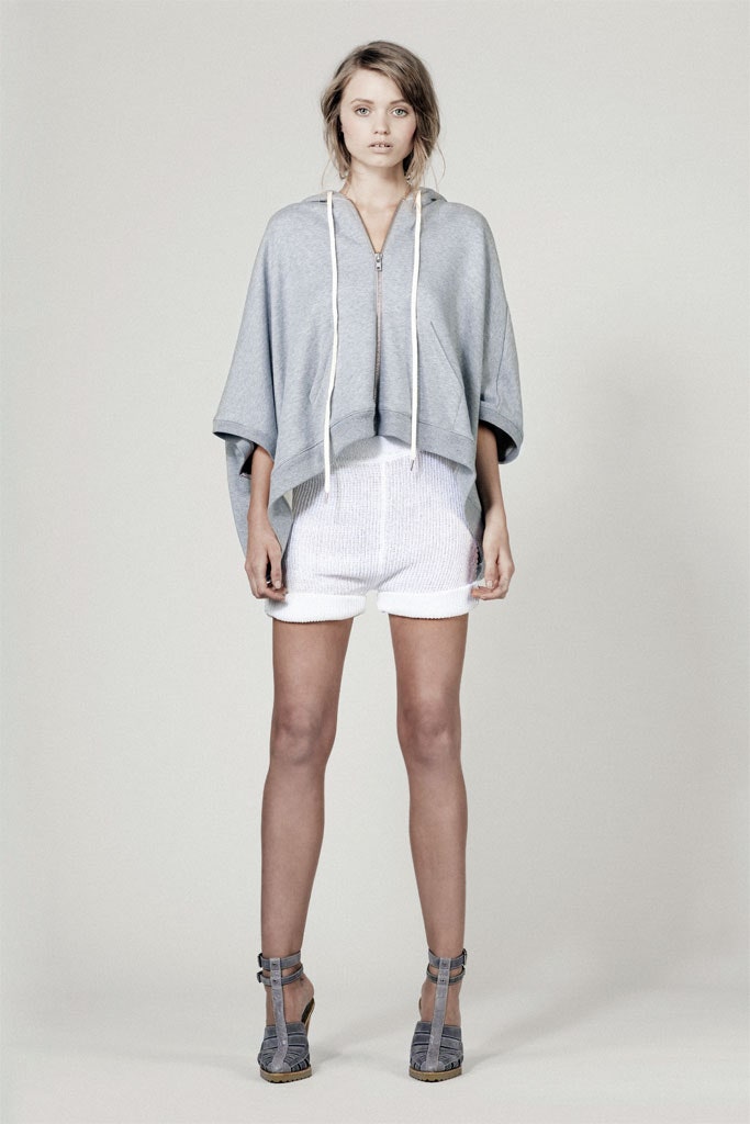 gray cotton poncho with white shorts