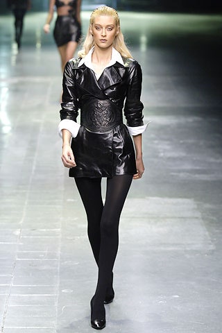 fitted black leather dress