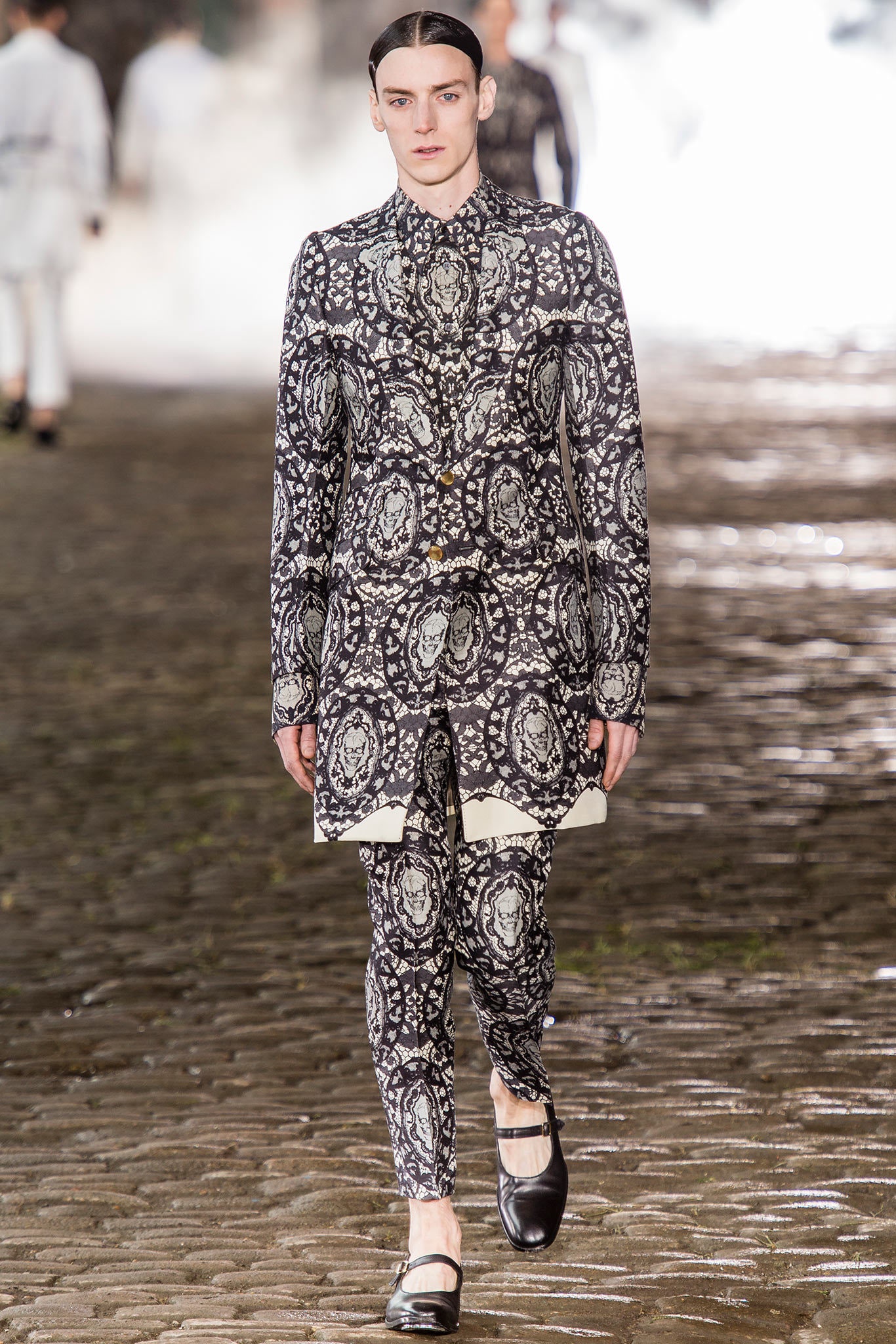 black and white printed suit