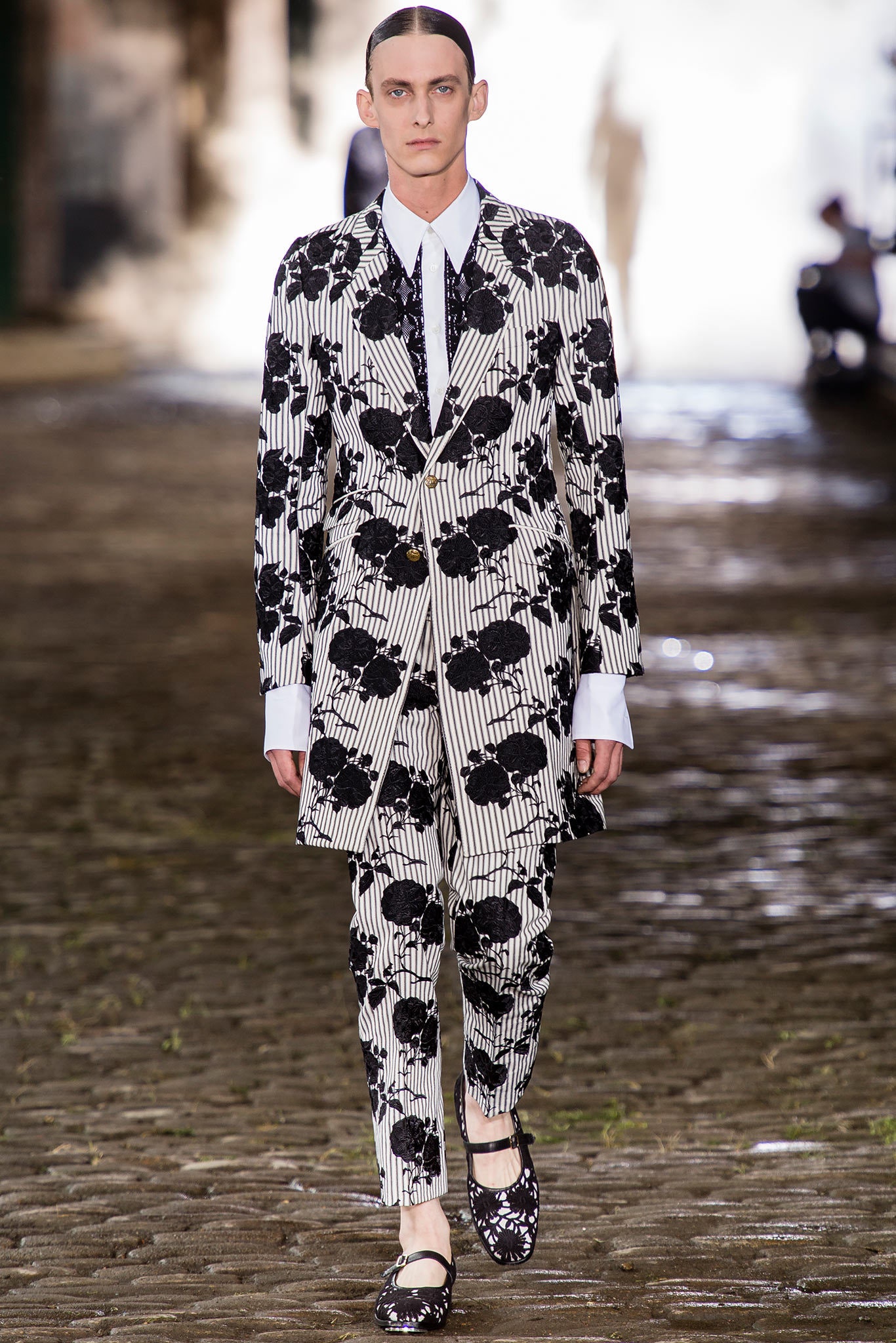 black and white floral suit