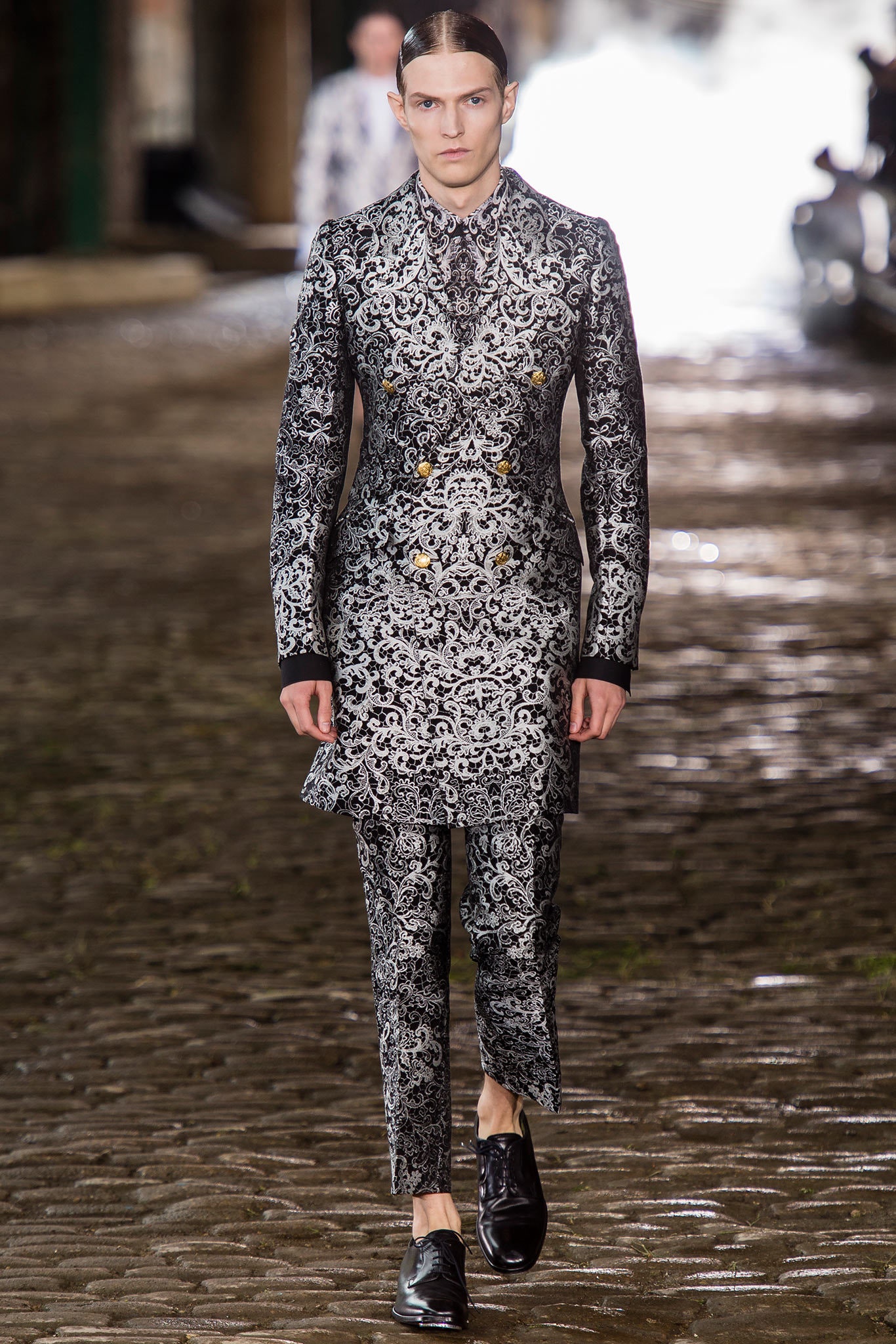 black and white embroidered suit