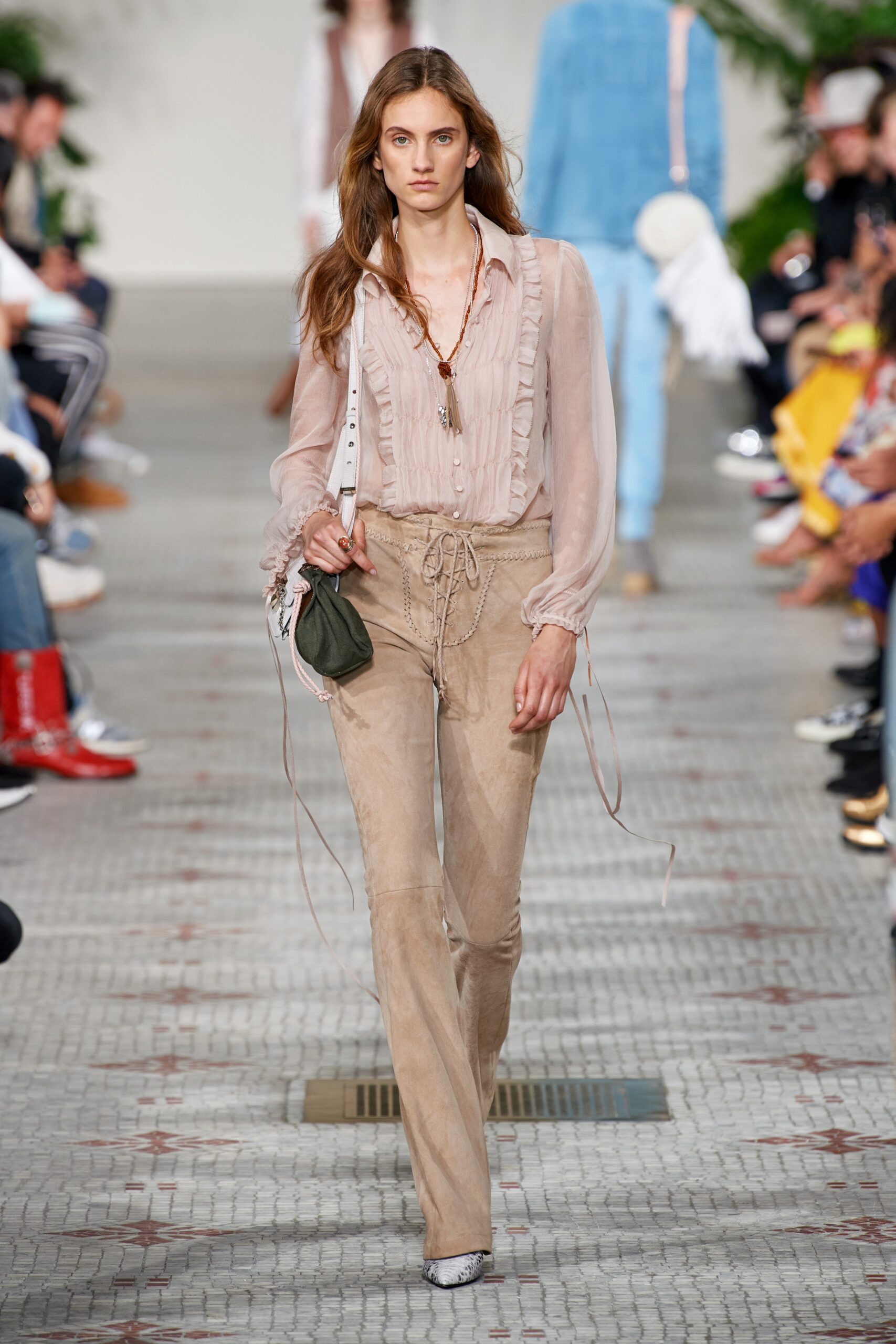 beige suede fitted flared pants