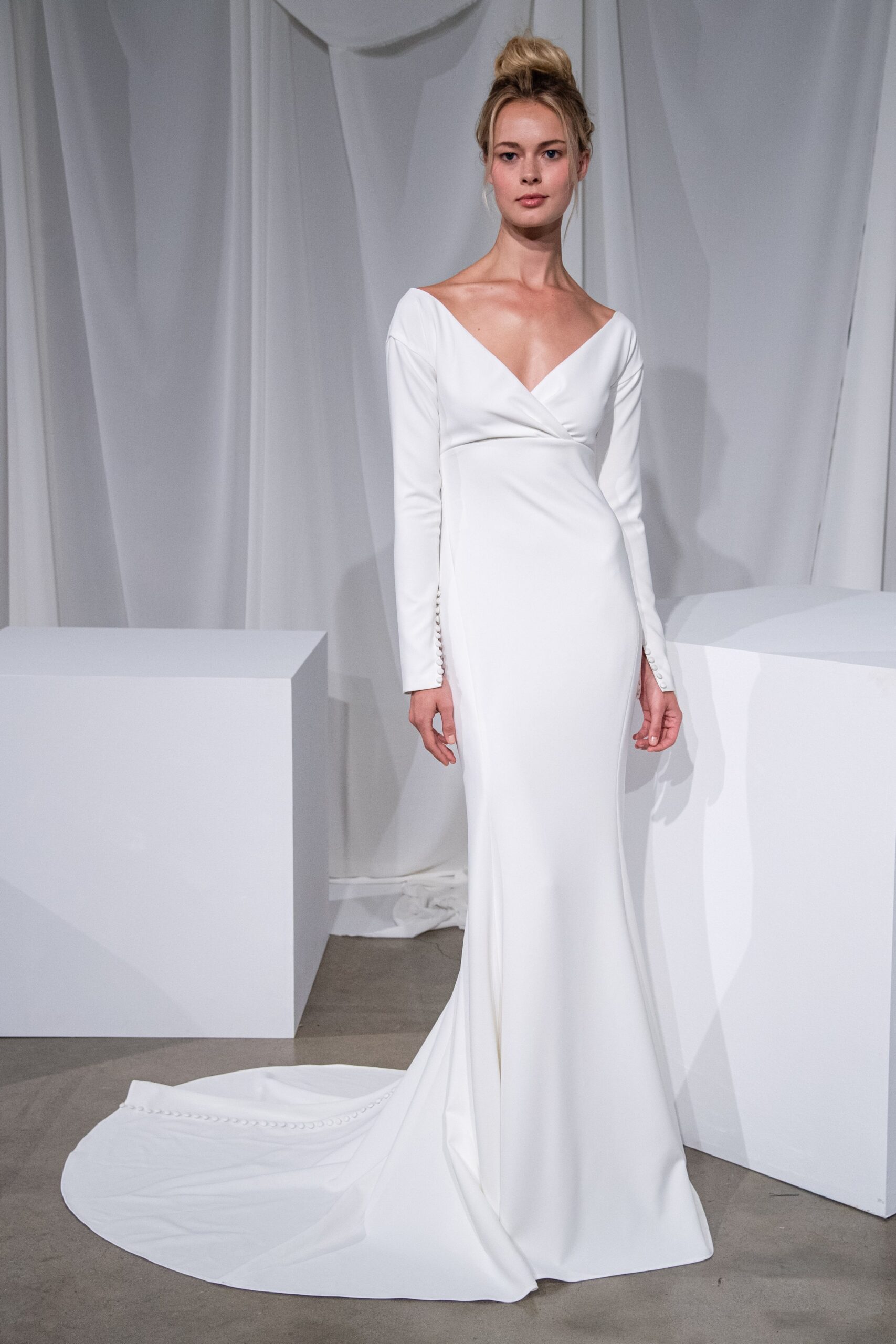 white silk fitted gown