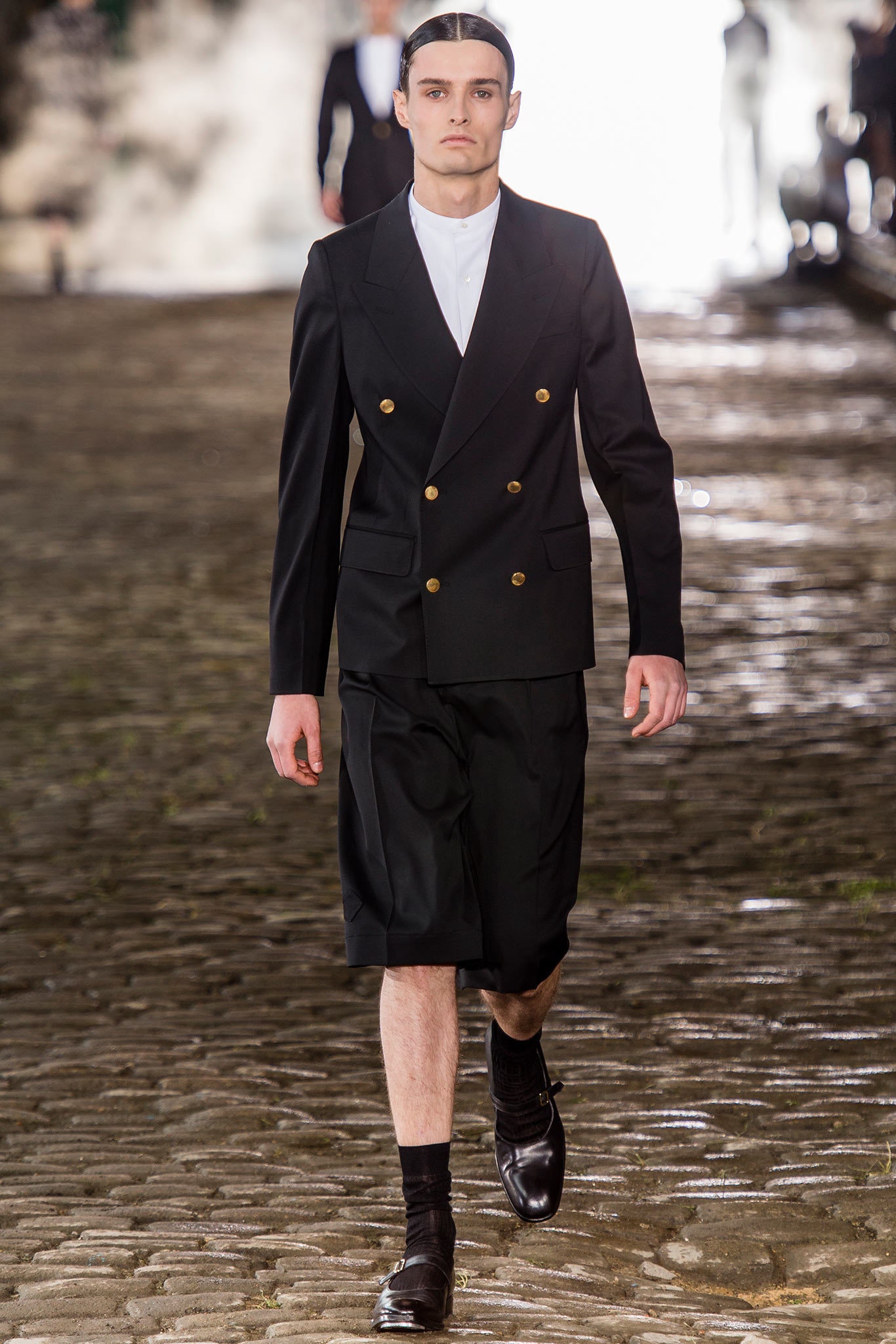 black wool relaxed straight-leg short shorts