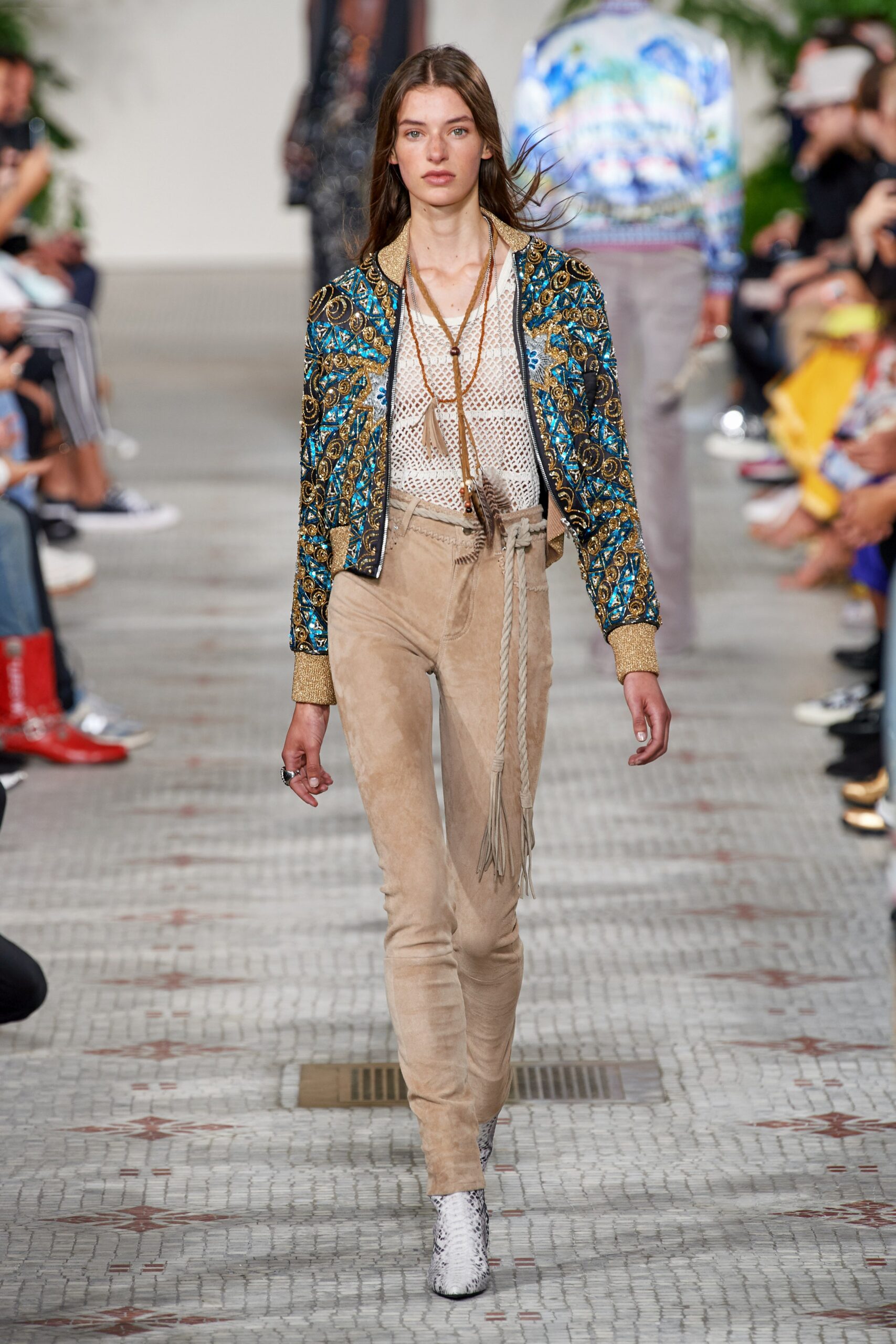 beige suede slim zippered pants