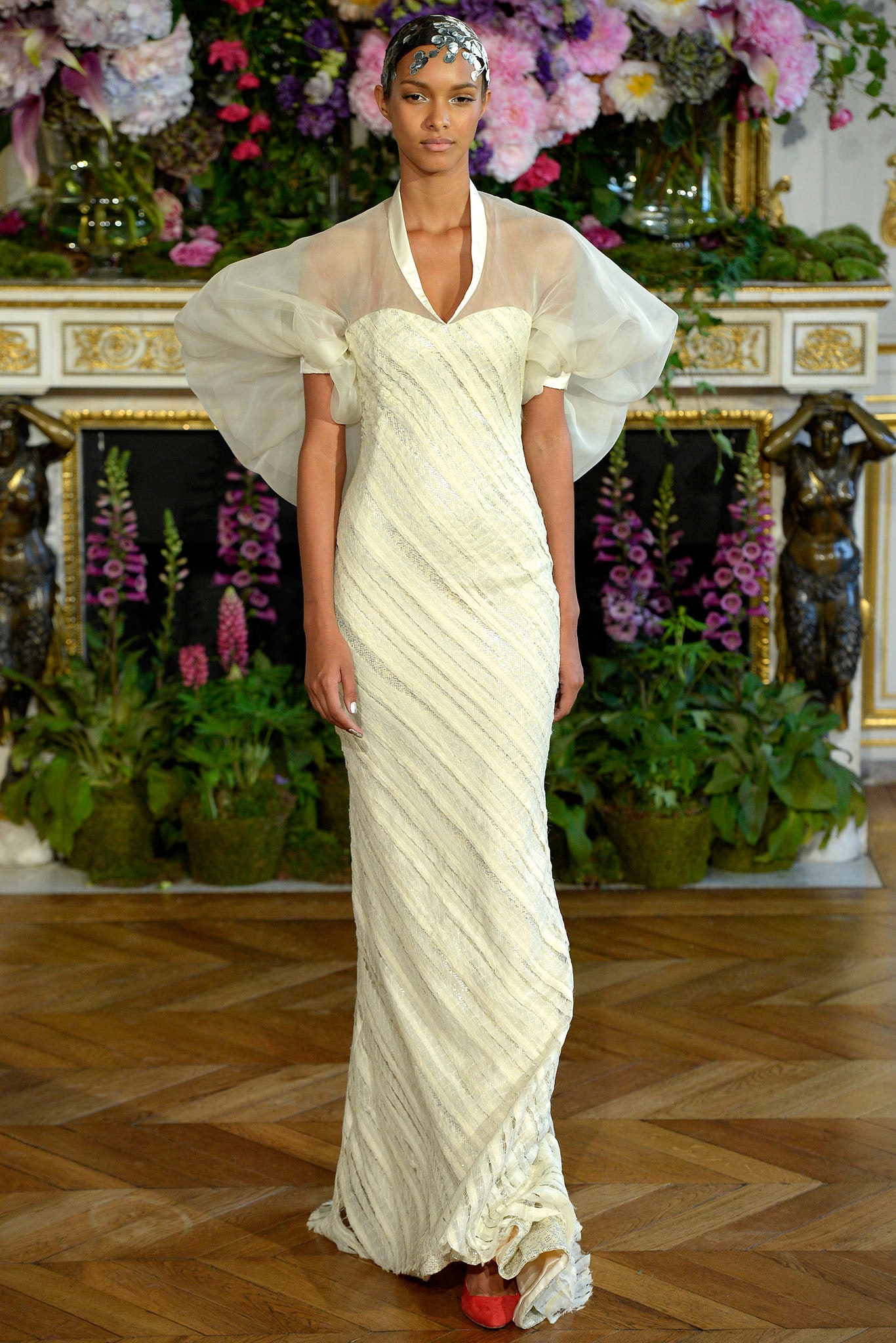 white chiffon short-sleeve relaxed layered sheer cape