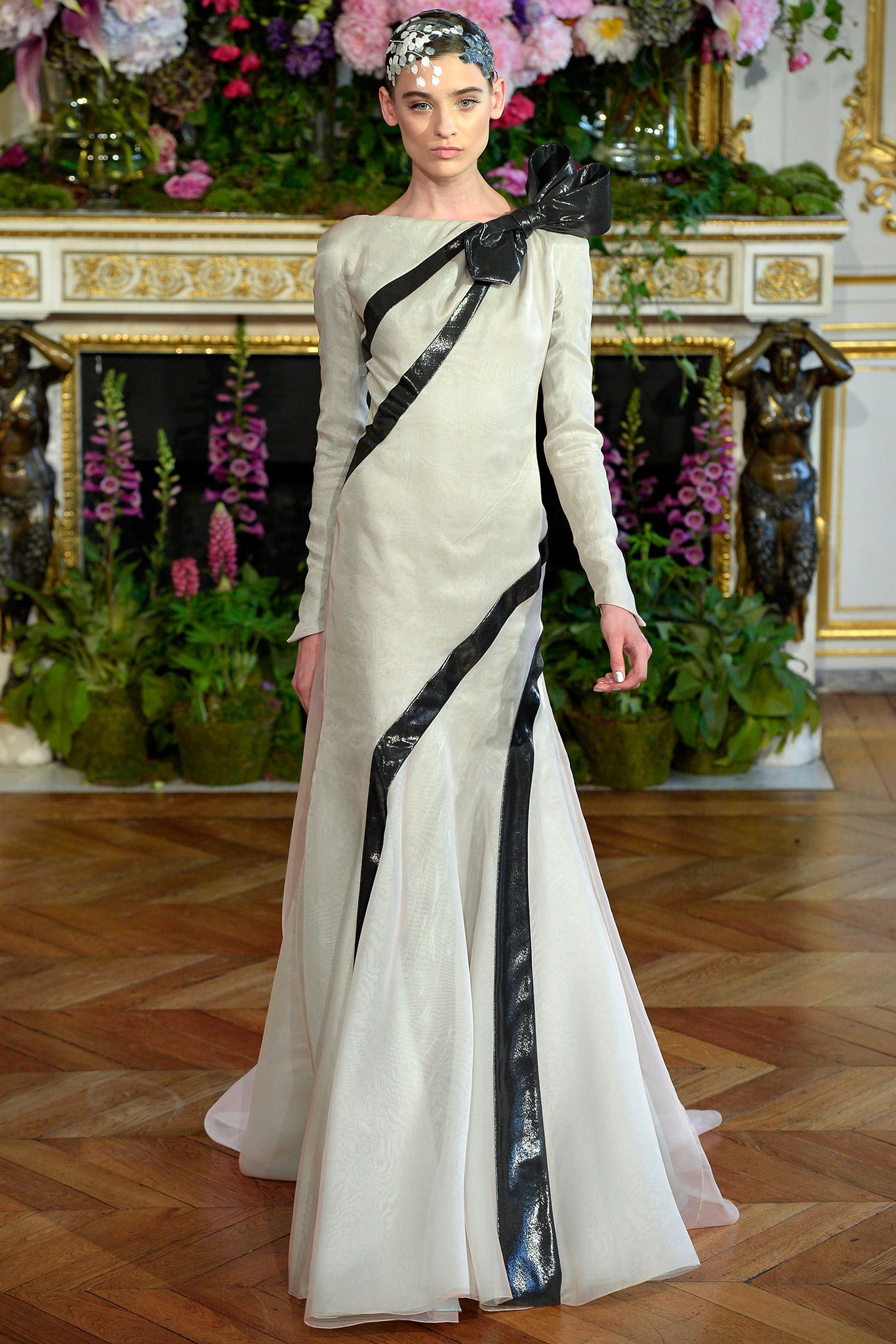 white silk fitted gown