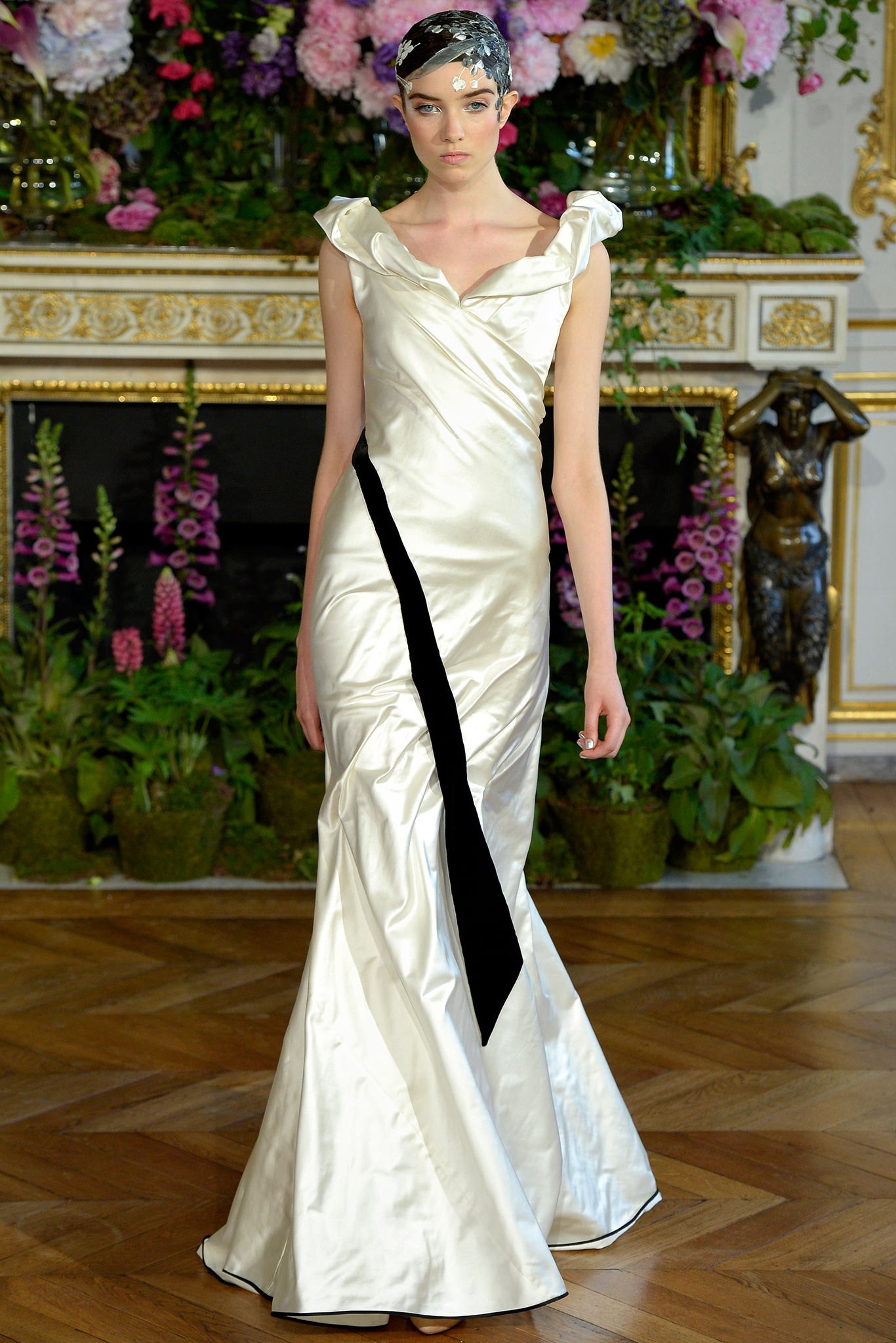 white silk fitted gown