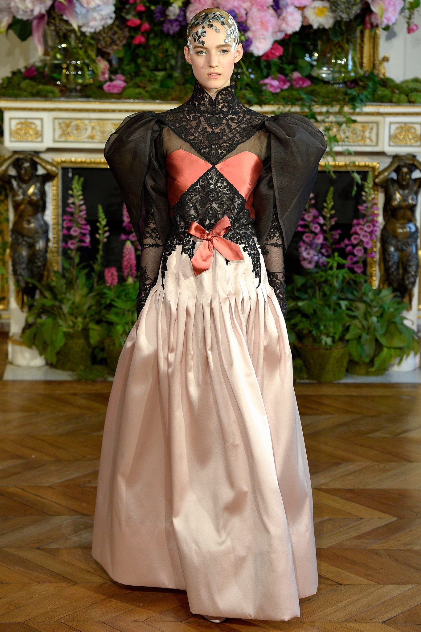 black and pink silk gown