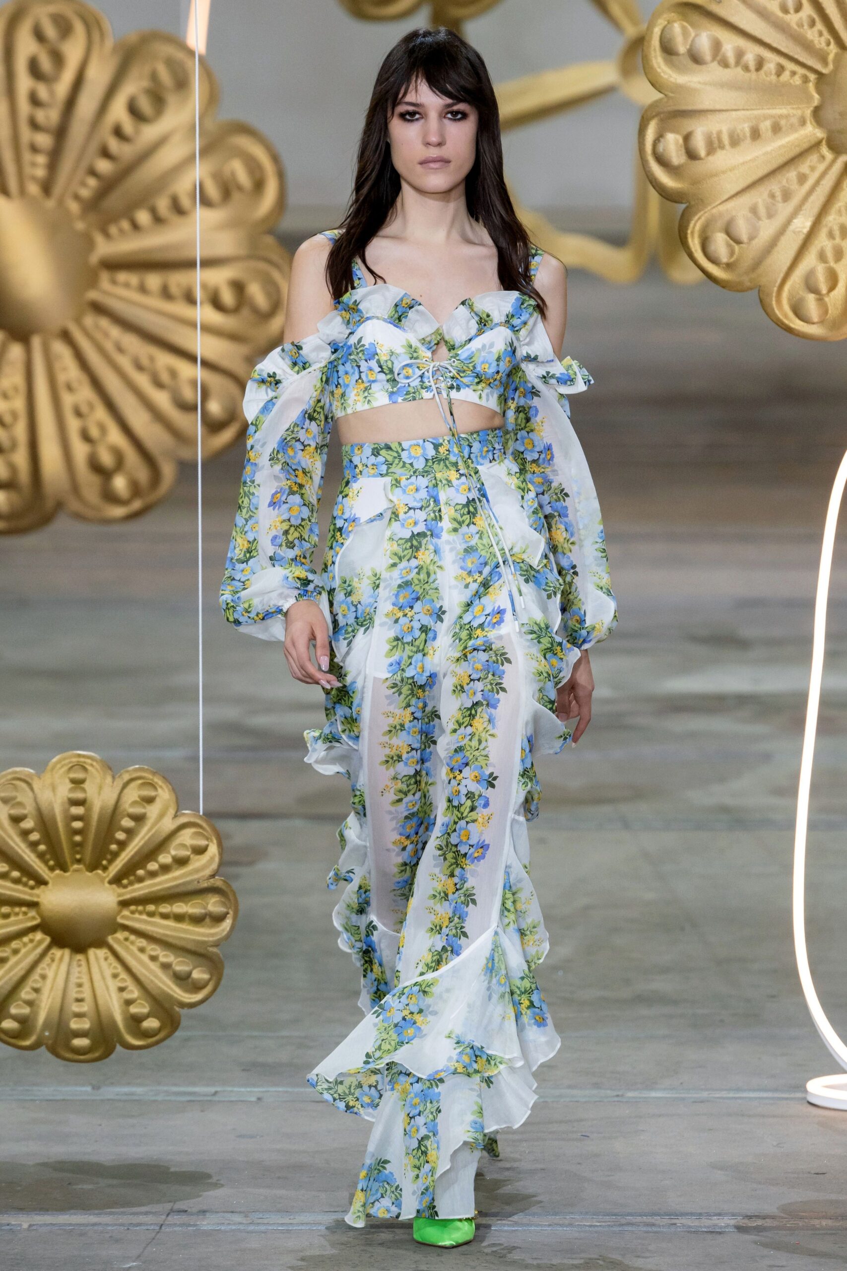 floral silk crop-top and skirt