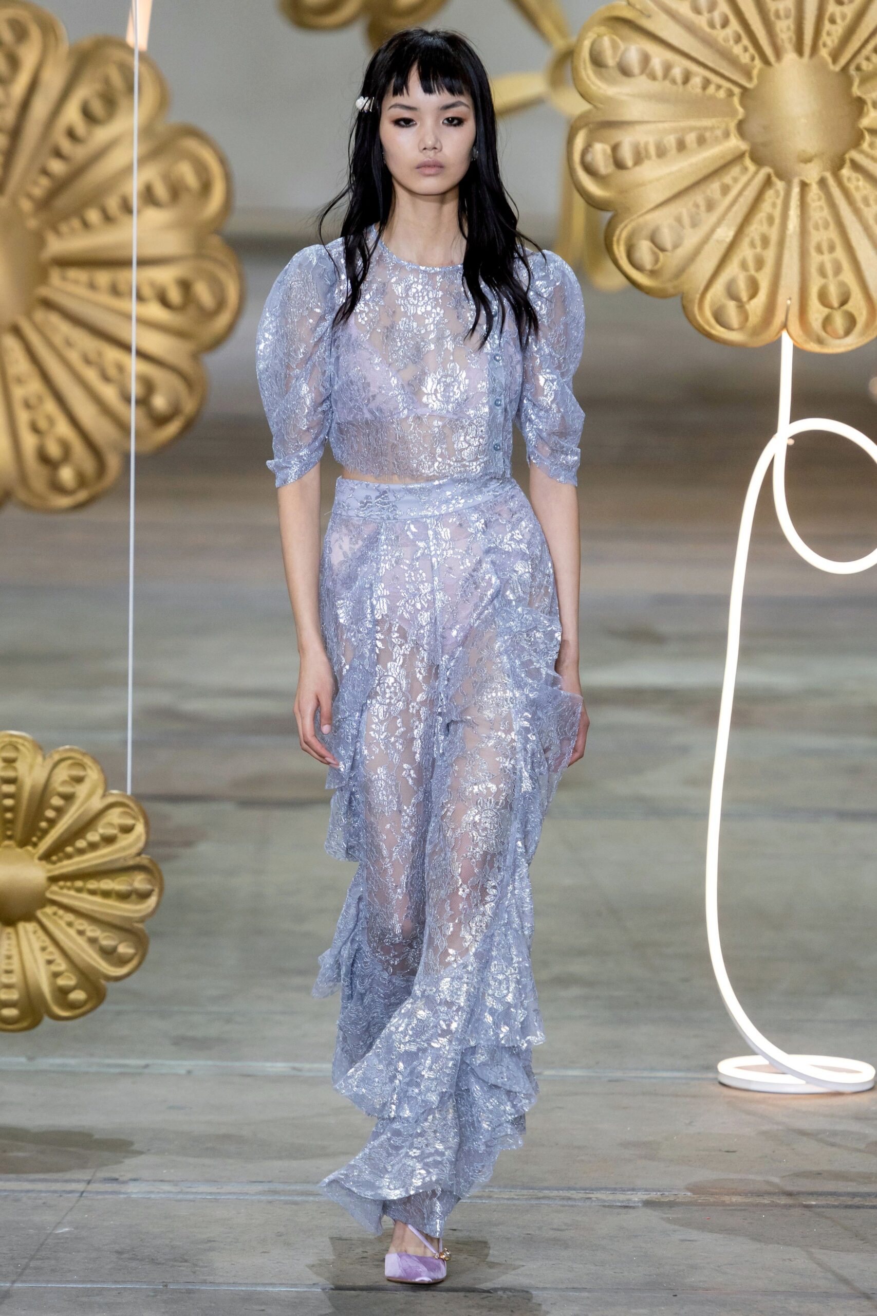 blue lace fitted midi dress