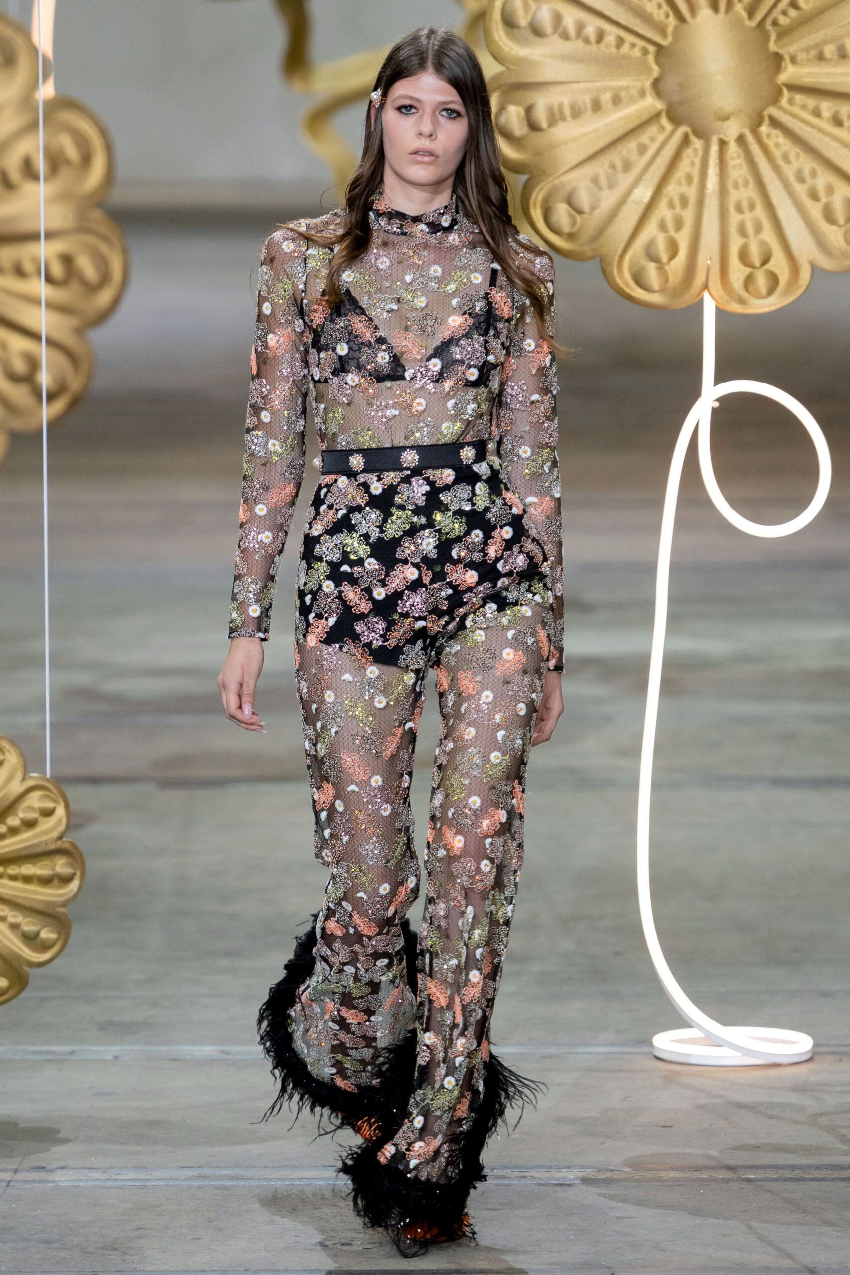 sheer embellished black jumpsuit