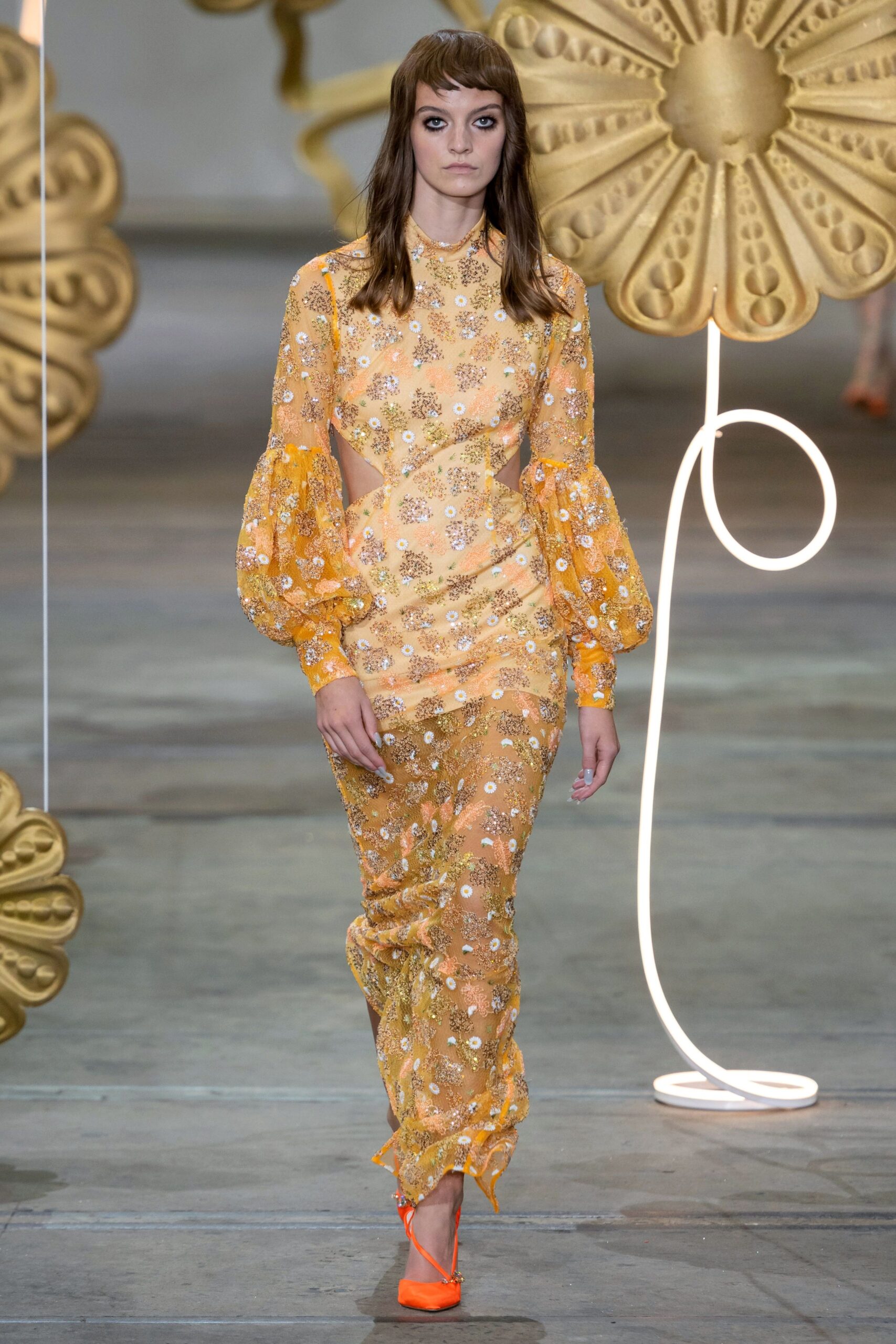 yellow chiffon fitted dress