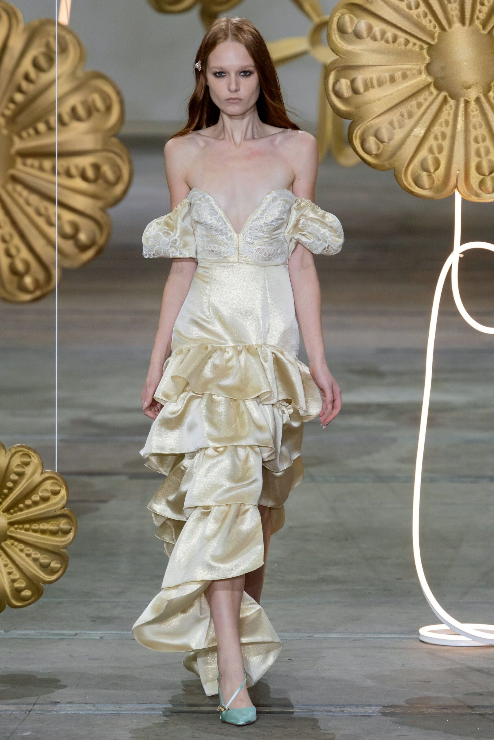 ivory silk ruffled midi dress