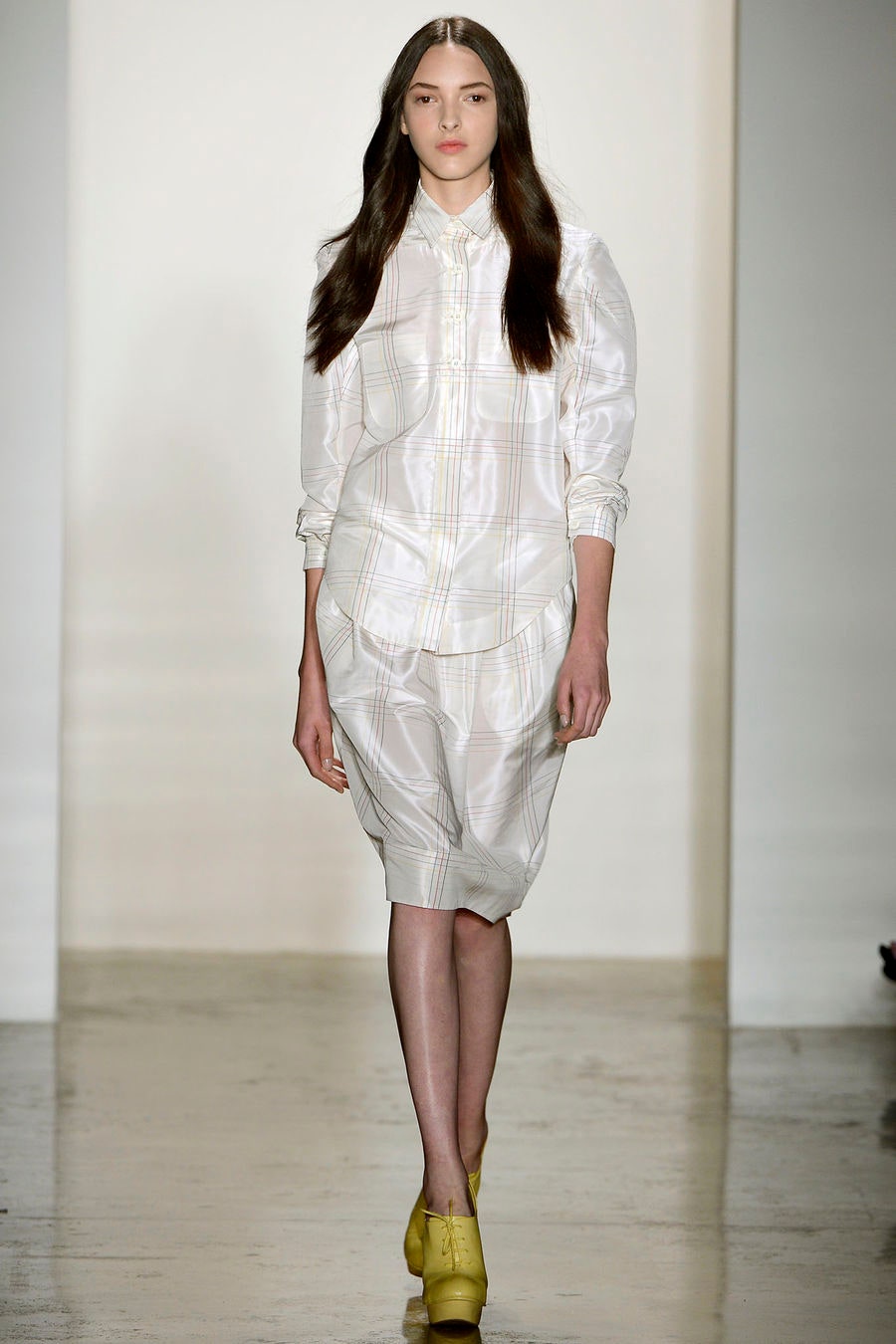 white silk checked shirt-dress