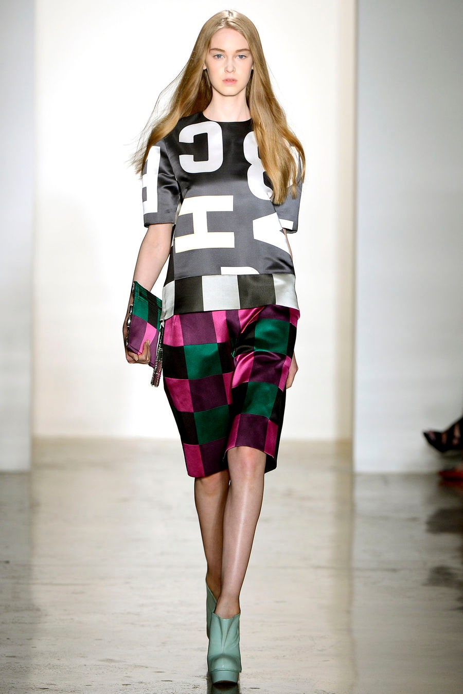 color-blocked top and pencil skirt