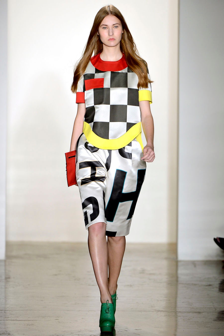 black short-sleeve collared relaxed checked color-blocked top