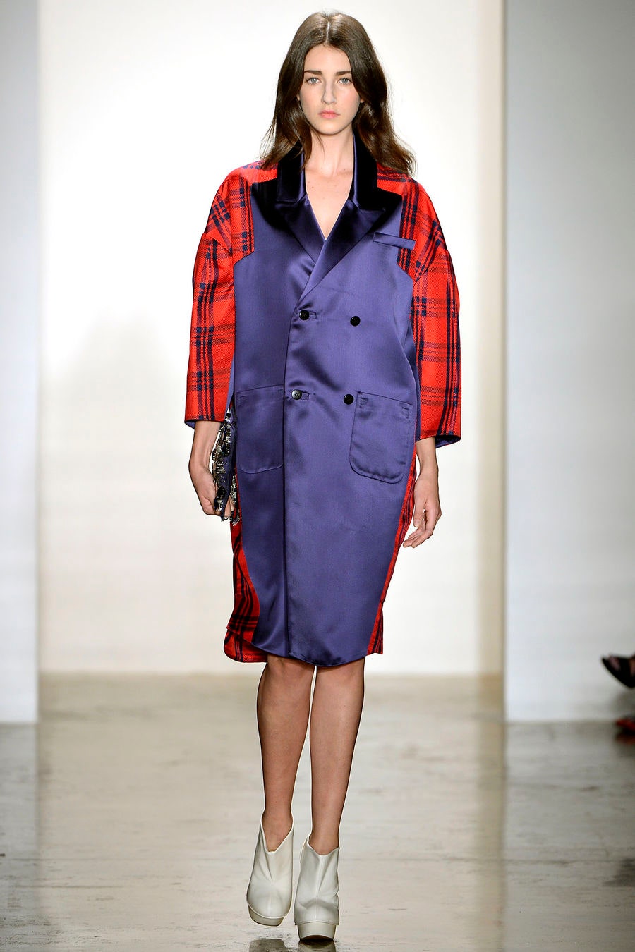 blue and red color-blocked coat