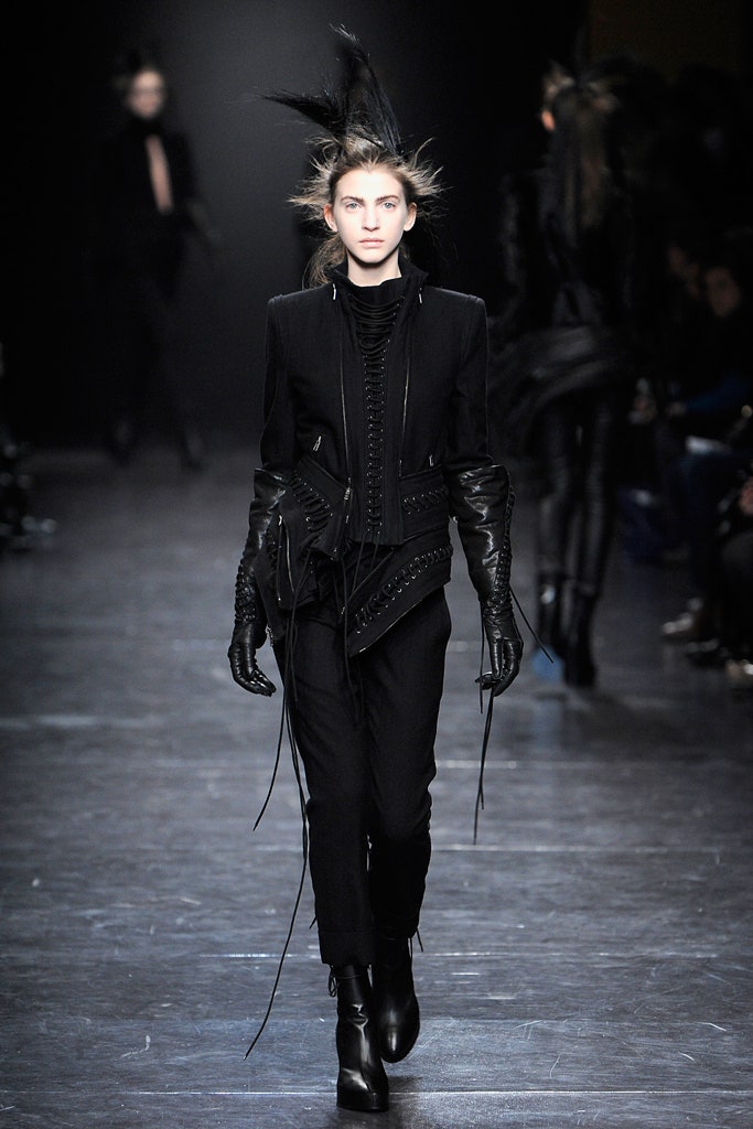 black leather fitted jacket and pants