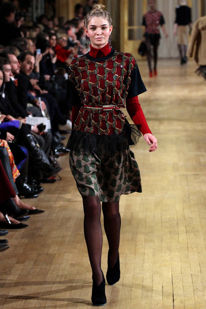 printed top and pleated skirt