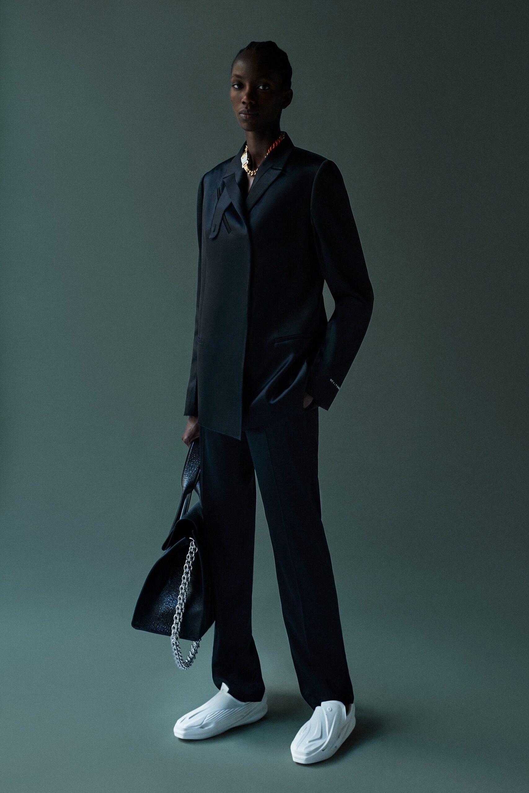 black blazer and tailored pants