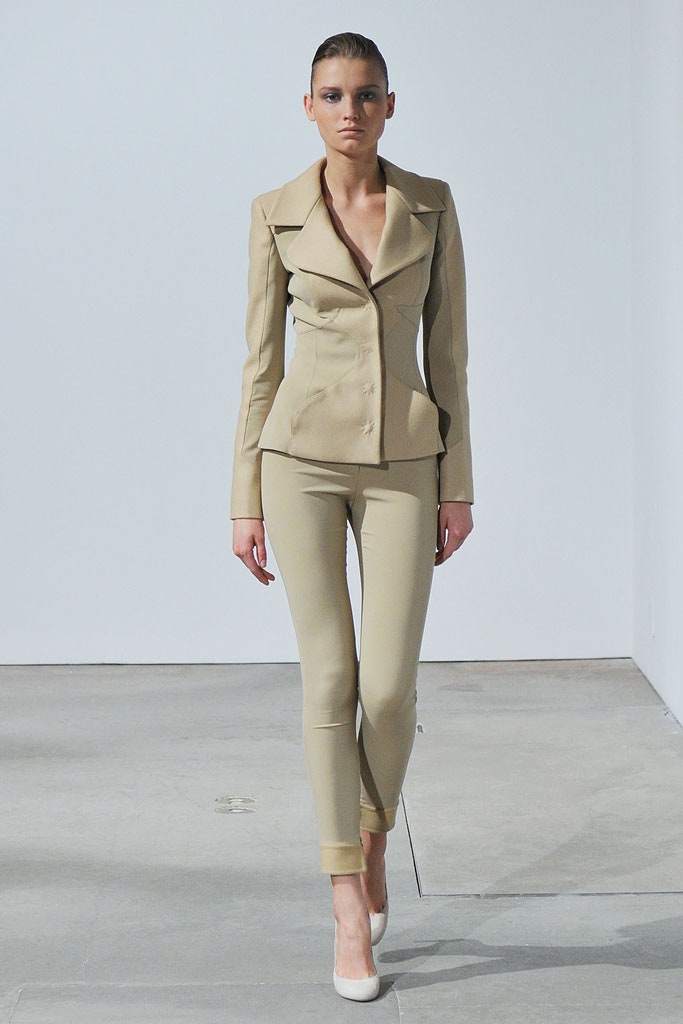 beige tailored blazer and pants