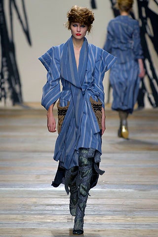 blue striped midi dress with flared pants