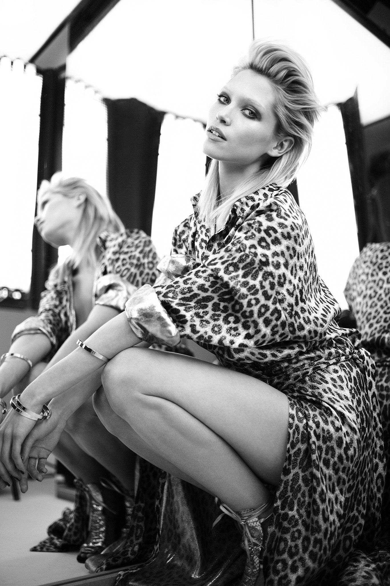 black and white animal-print dress