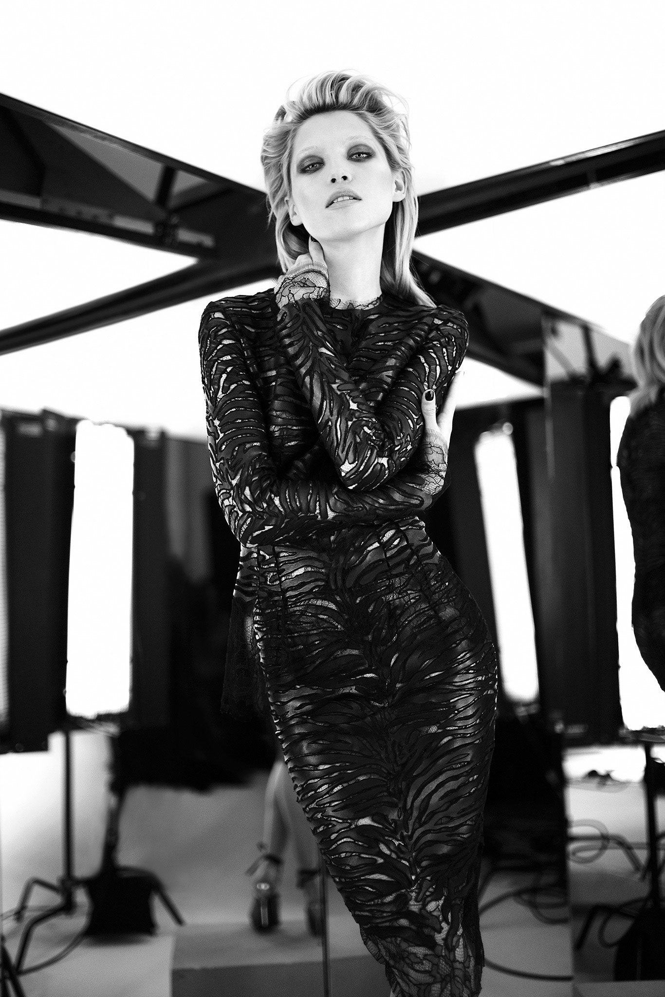 black silk fitted midi dress