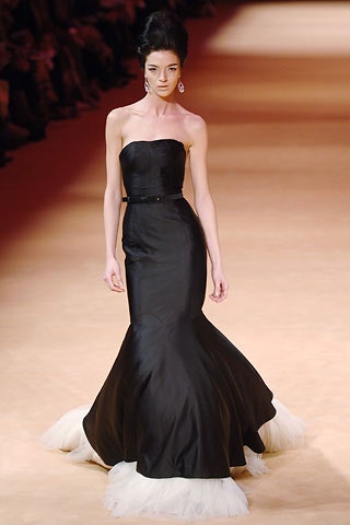 black silk strapless gown