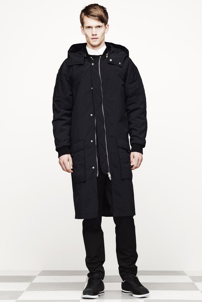 black cotton long-sleeve hooded relaxed zippered pockets coat