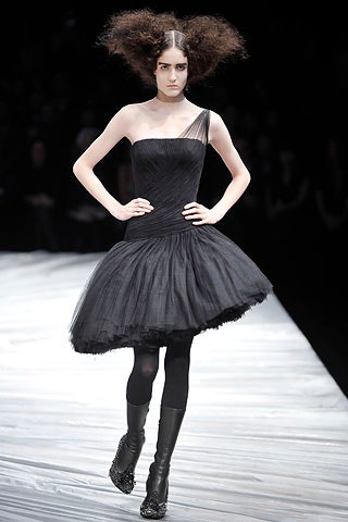 black mini tulle dress with boots