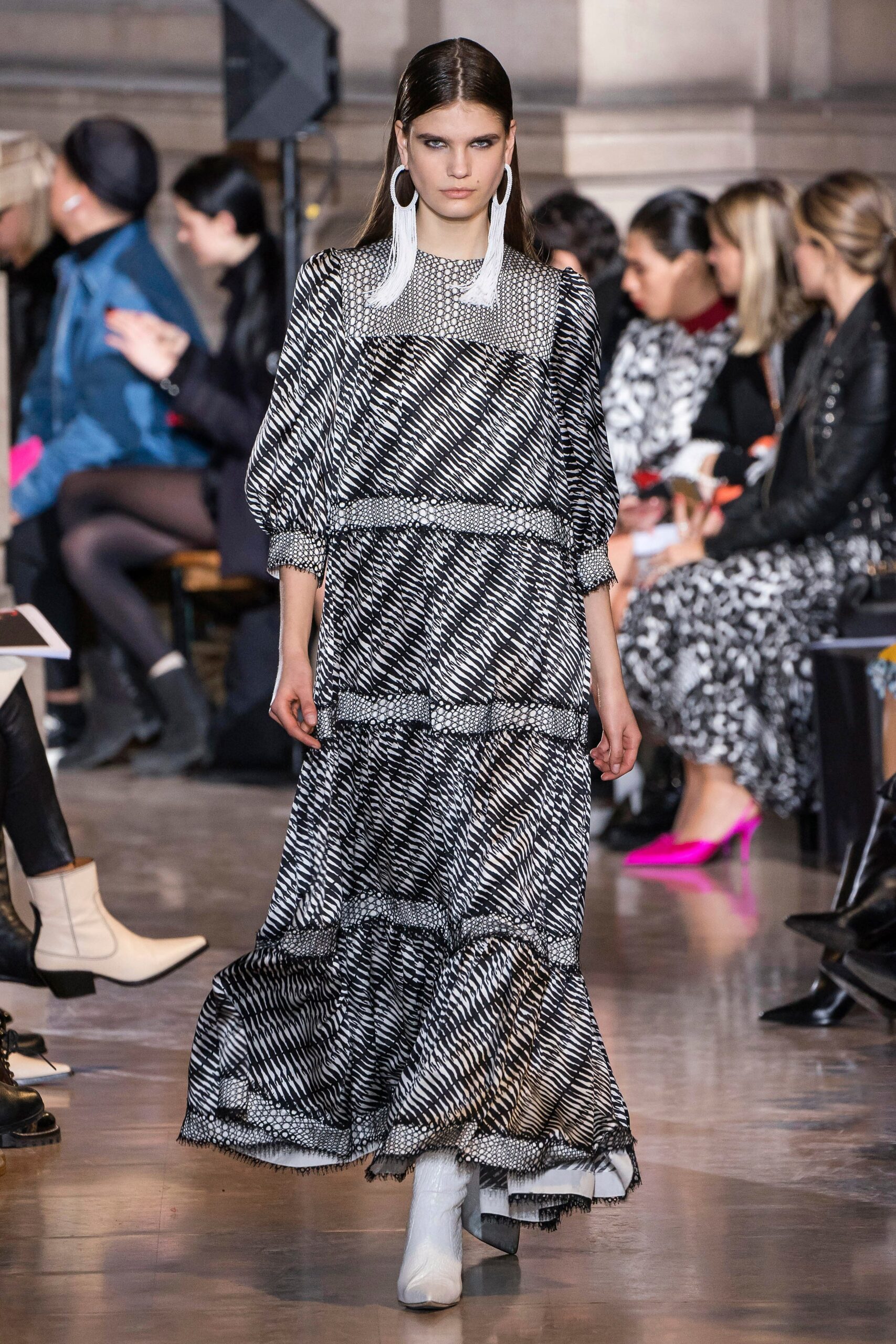black and white printed maxi dress