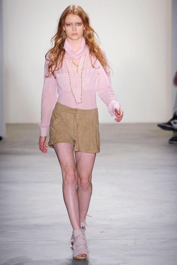 pink silk long-sleeve v-neck fitted pleated sheer top