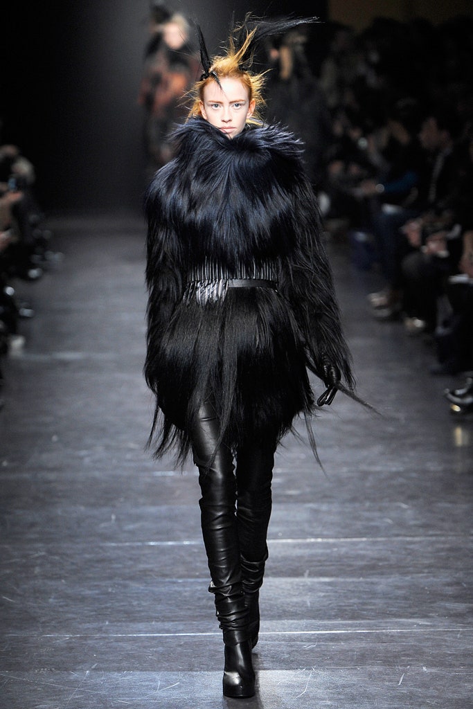 black fur fitted layered textured coat