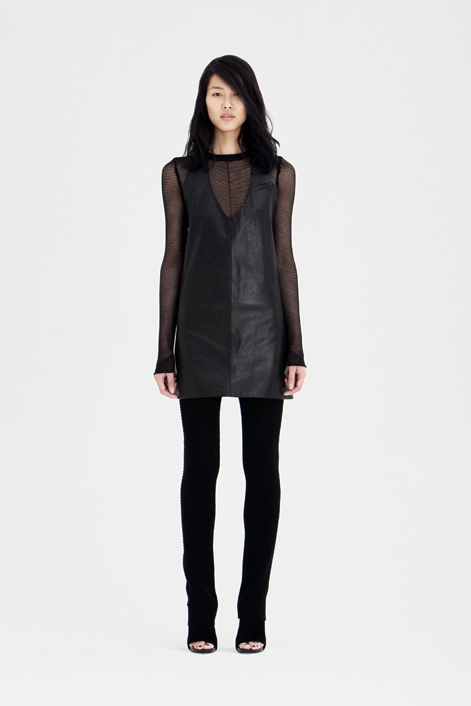 black leather mini dress with mesh top